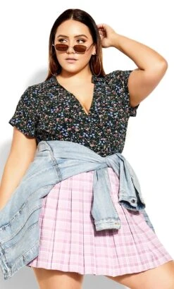 City Chic Black Ditsy Floral Print Top