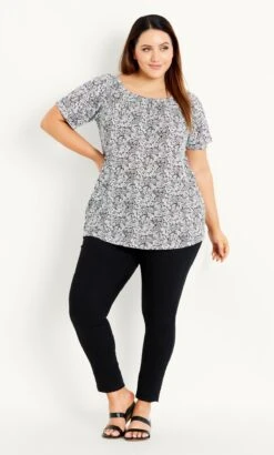 Evans Black Mono Paisley Top