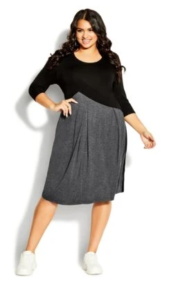 Avenue Loralette Black Knit Contrast Plain Dress