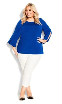 Avenue Cobalt Blue Split Sleeve Button Top