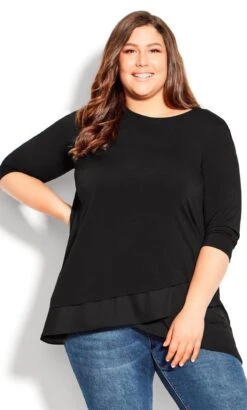 Avenue Black Wrap Hem Top