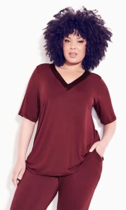Avenue Zim & Zoe Burgundy Red V-Neck T-Shirt