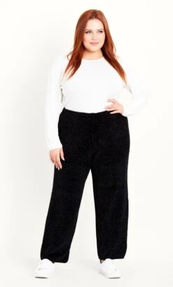 Evans Black Chenille Wide Leg Trousers