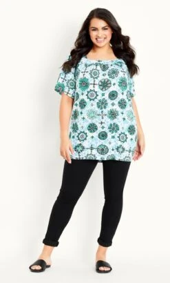 Evans Green Paisley Tile Square Neck Top