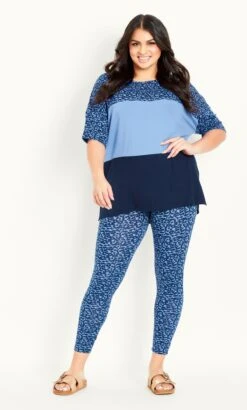 Evans Blue Animal Colour Block Top