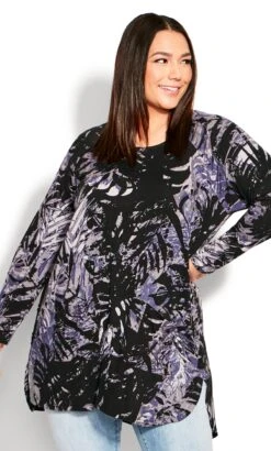 Avenue Black & Purple Palm Print Long Sleeve T-Shirt