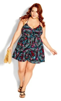 City Chic Black Floral Print Halterneck Playsuit