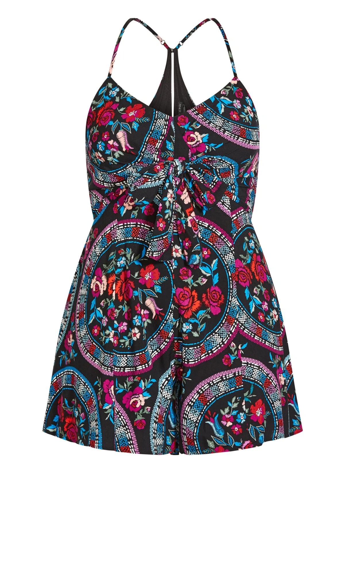 City Chic Black Floral Print Halterneck Playsuit - Image 4