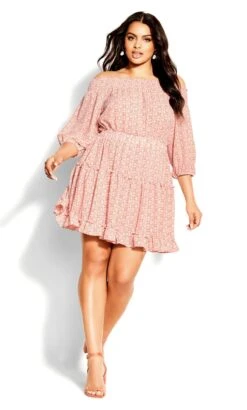 City Chic Pink Floral Bardot Mini Dress