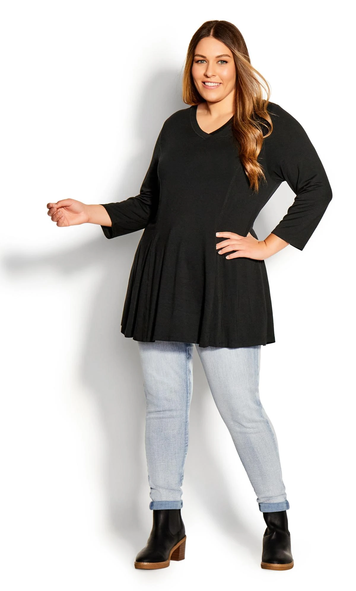 Evans Black Peplum Tunic Top - Image 2