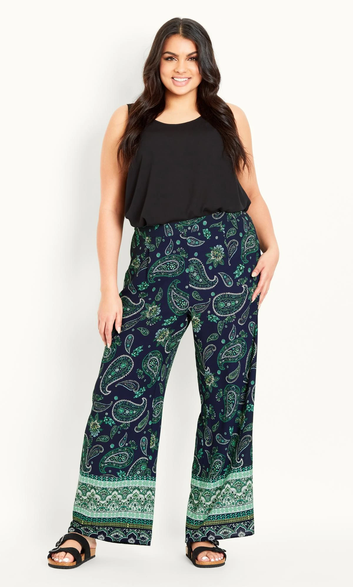 Evans Navy Paisley Border Print Trouser