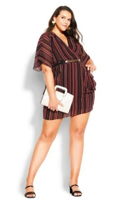 City Chic Brown Stripe Wrap Dress