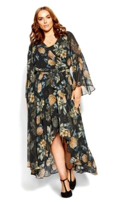 City Chic Grey Golden Hydrangea Maxi Dress