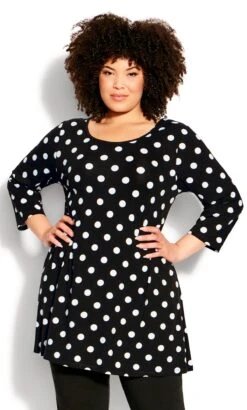 Avenue Black Polka Dot Print Swing Top