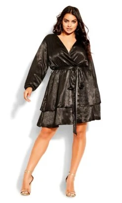 City Chic Black Tie Front Wrap Dress