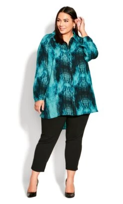 Avenue Ave Studio Green Speckled Print Shirt