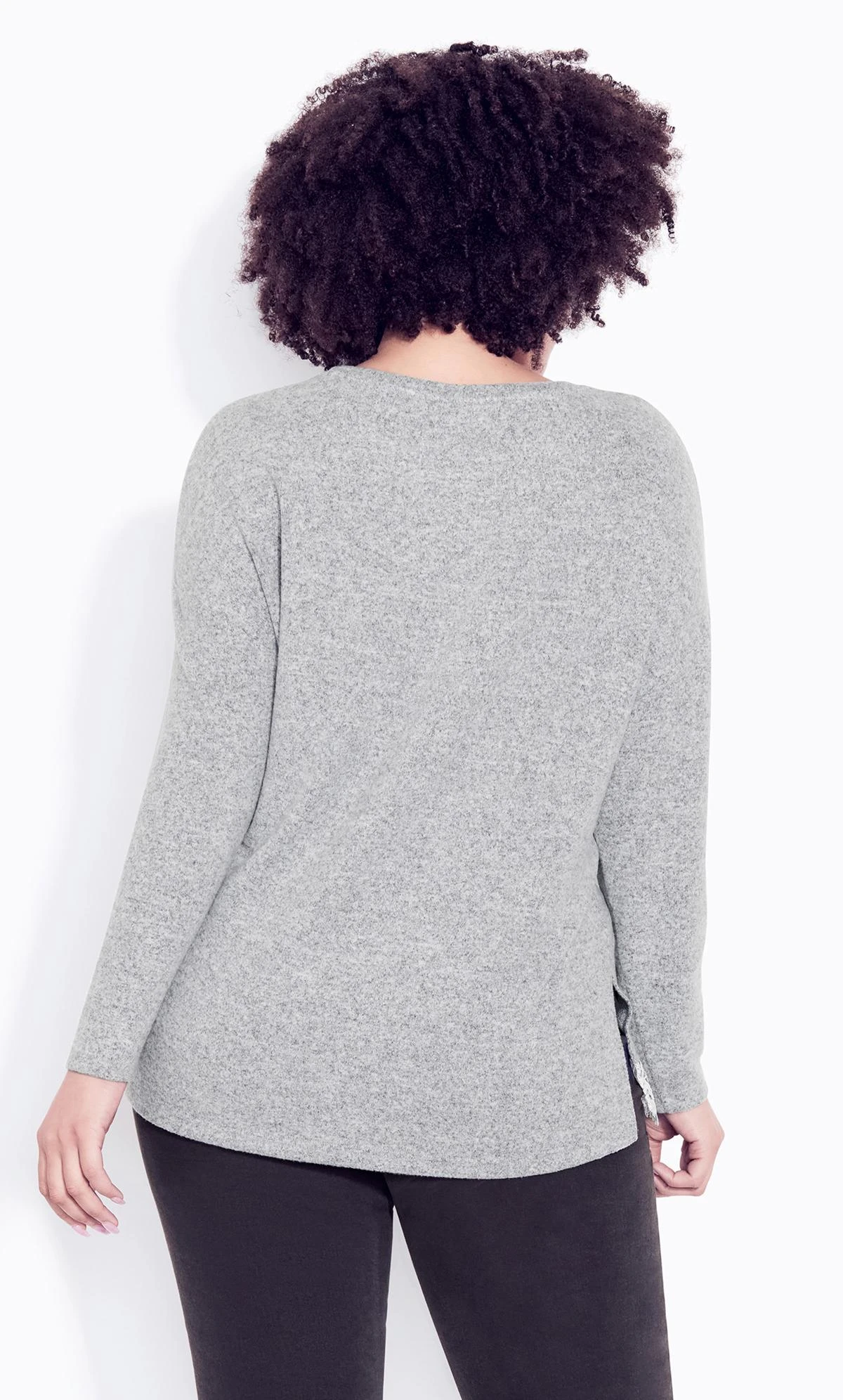 Evans Grey Soft Touch Lace Hem Top - Image 3