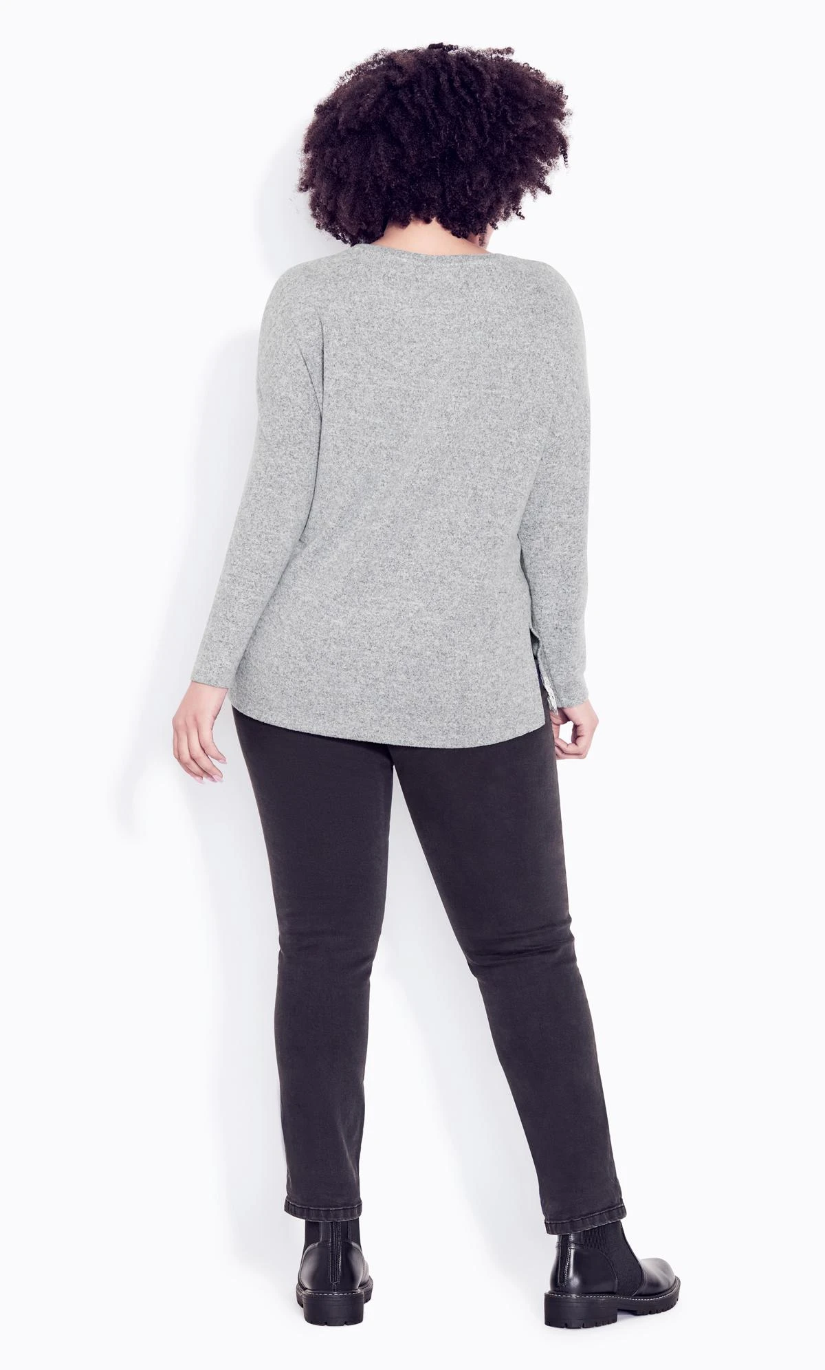 Evans Grey Soft Touch Lace Hem Top - Image 4