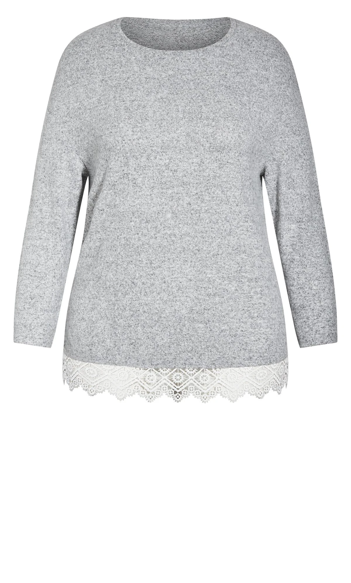 Evans Grey Soft Touch Lace Hem Top - Image 5