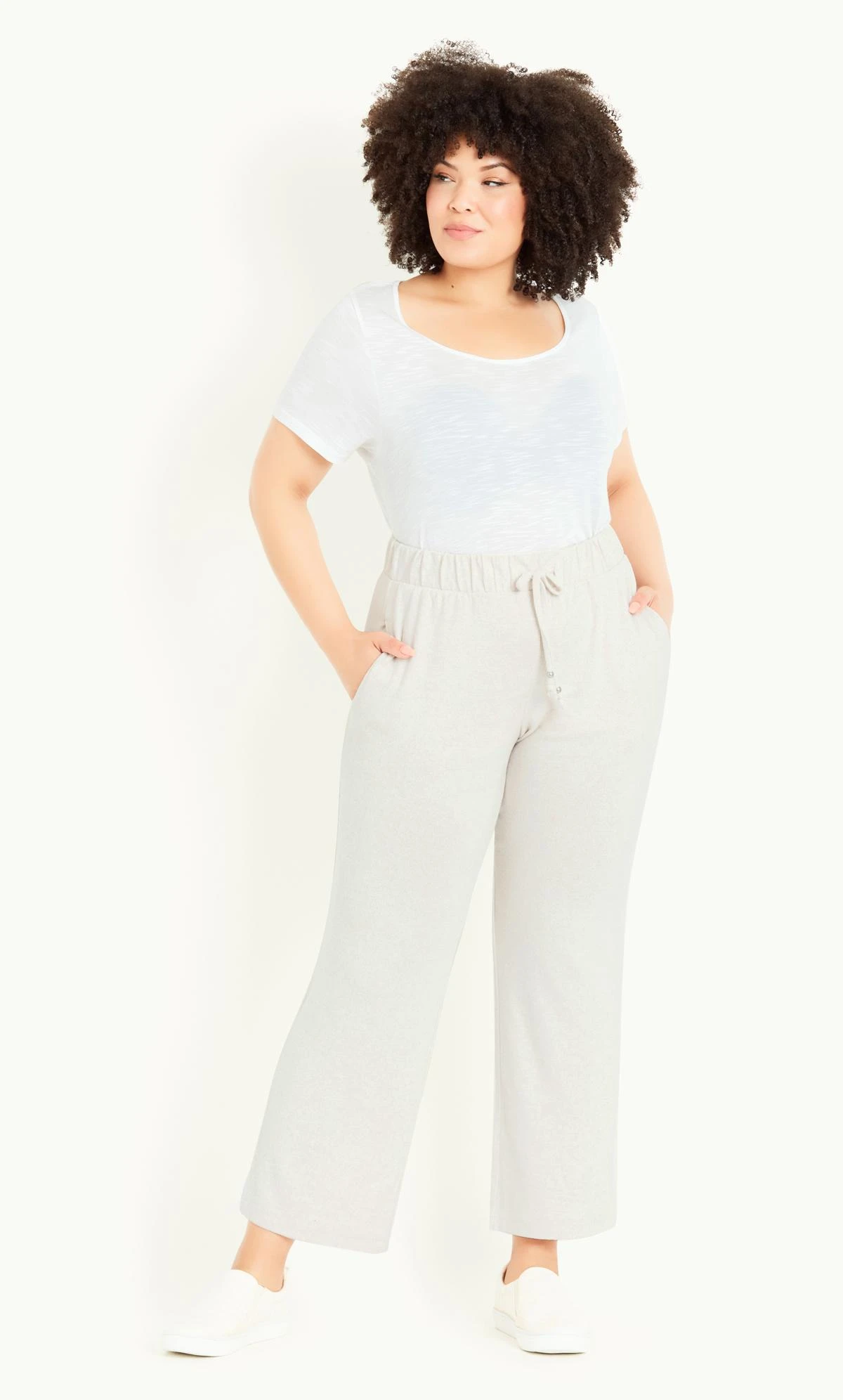 Evans Neutral Soft Touch Wide Leg Trouser