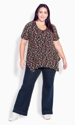 Evans Black Spot Pintuck Top