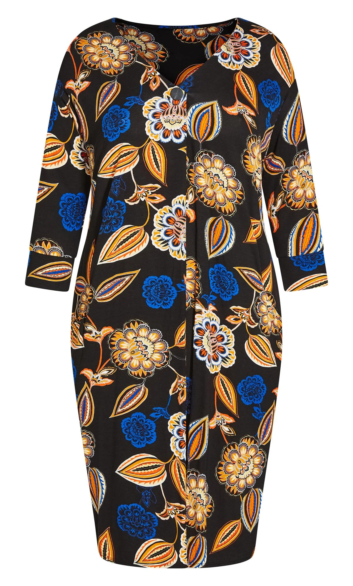 Evans Blue Paisley Mixed Print Pocket Dress - Image 3