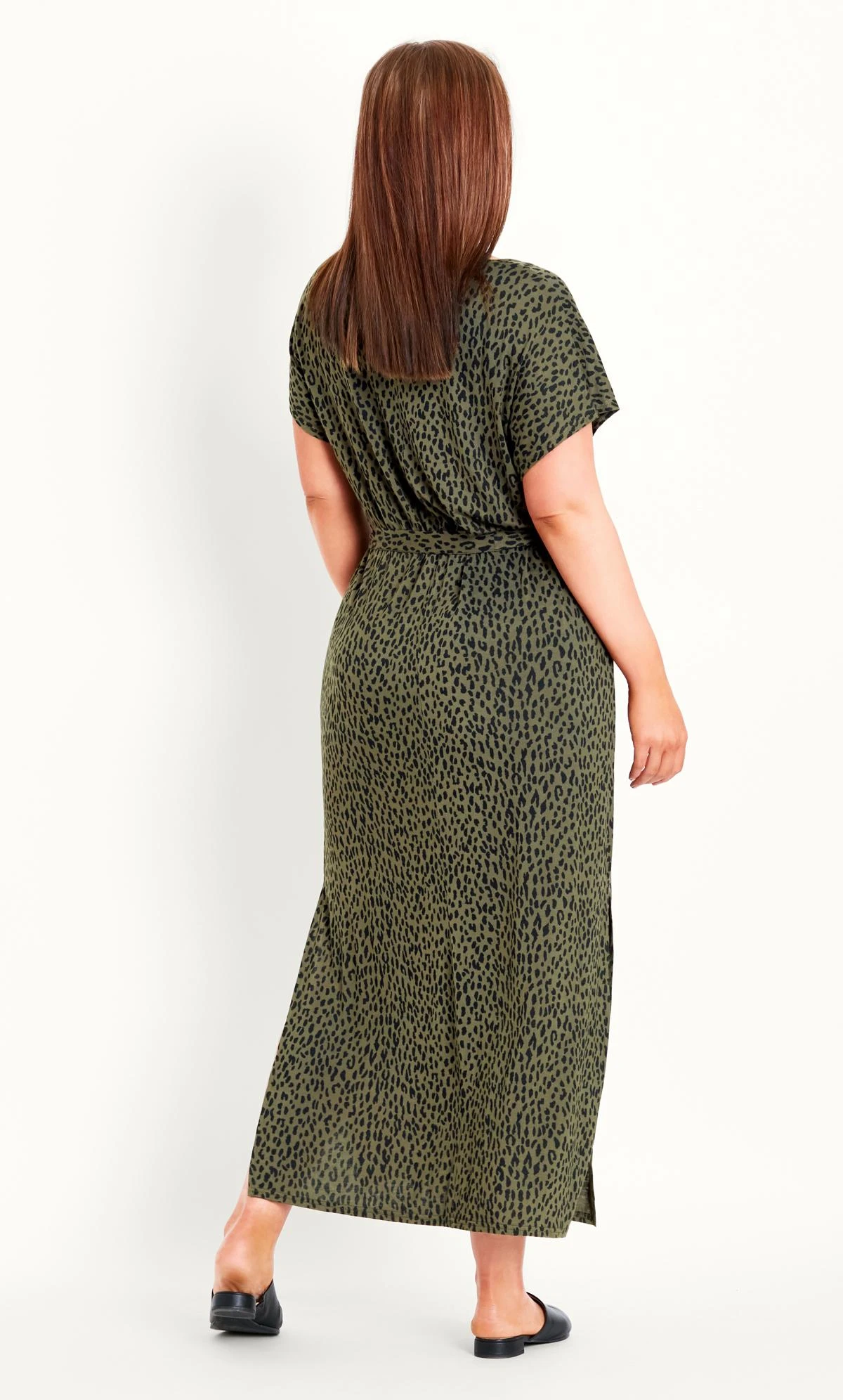 Evans Khaki Green Animal Print Tie Waist Maxi Dress - Image 2