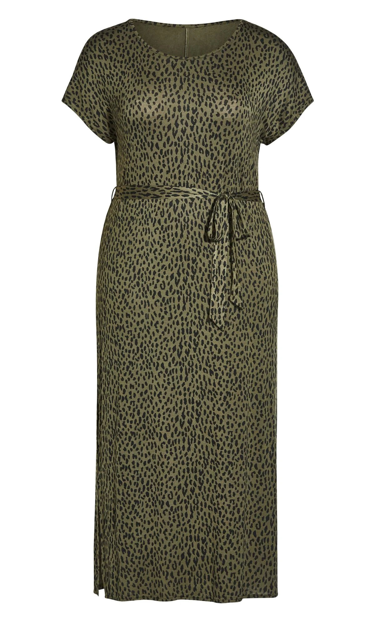 Evans Khaki Green Animal Print Tie Waist Maxi Dress - Image 3