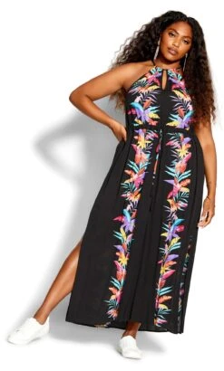 City Chic Black Tropical Print Maxi Dress