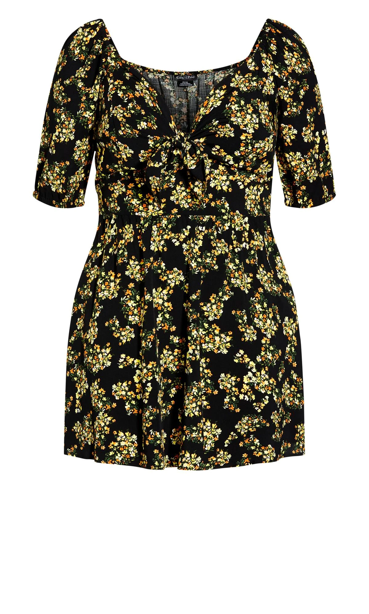 City Chic Black & Yellow Ditsy Skater Dress - Image 4