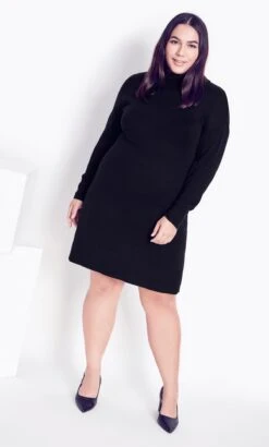 Avenue Black Knitted Roll Neck Jumper Dress