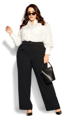 City Chic Black Belted Wide Leg Trousers