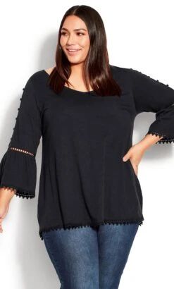 Avenue Black Crochet Split Sleeve Top