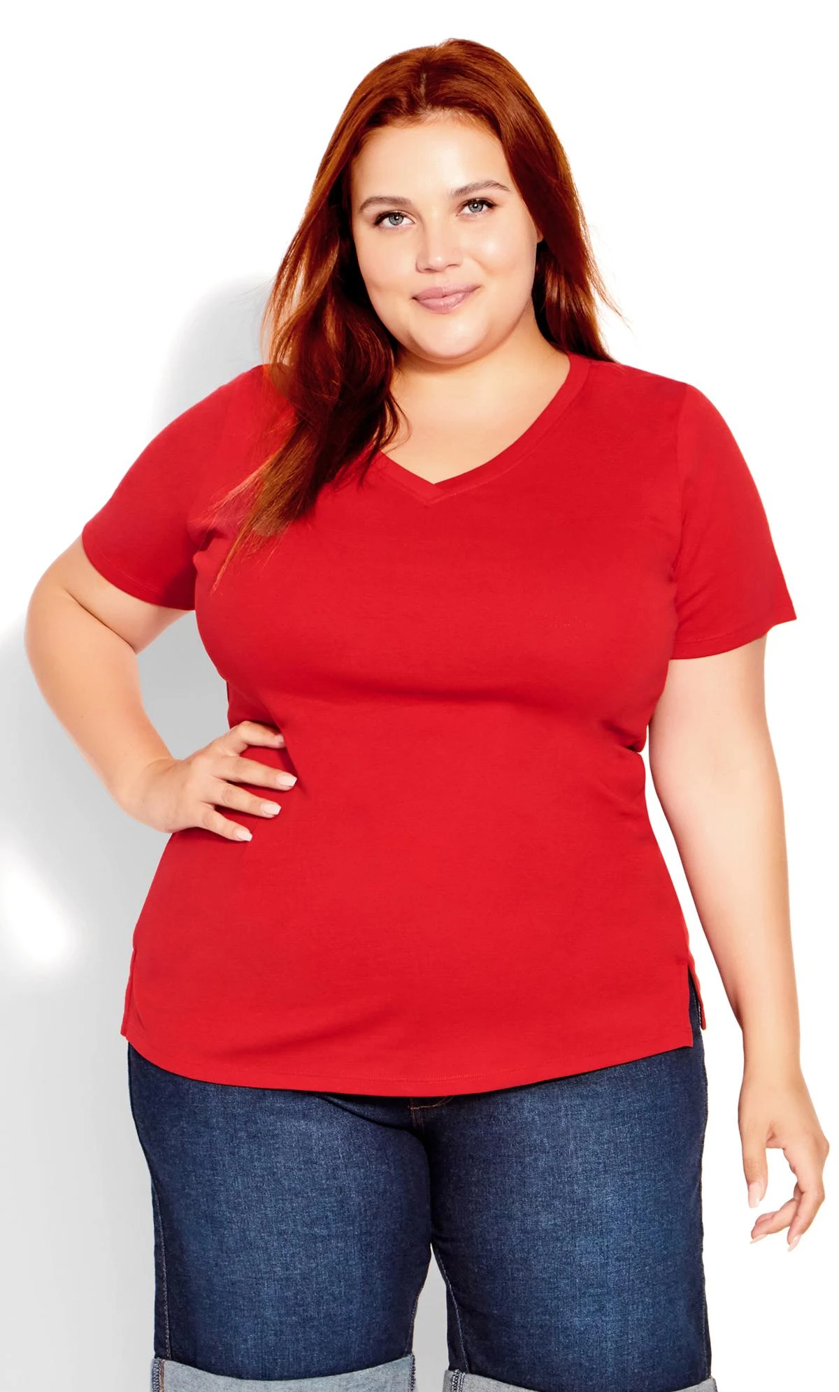 Evans Red V Neck Essential Top - Image 2