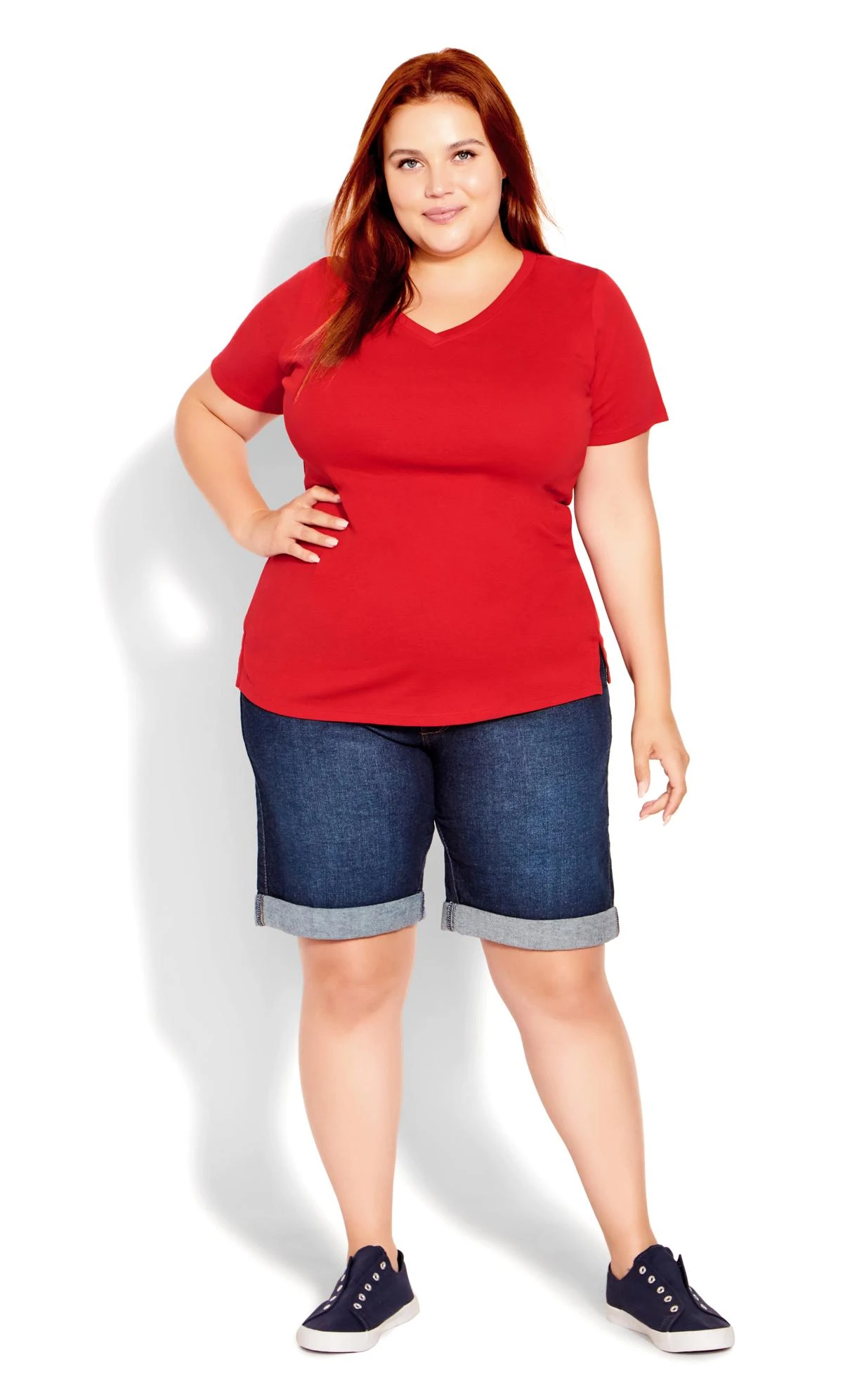 Evans Red V Neck Essential Top