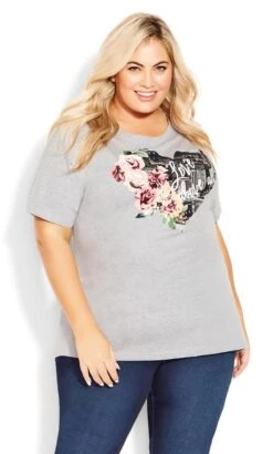 Avenue Grey & Pink Heart Graphic Print Top
