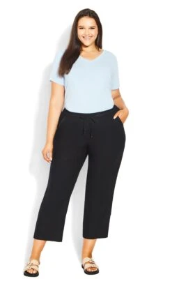 Avenue Evans Black Drawstring Cropped Trousers
