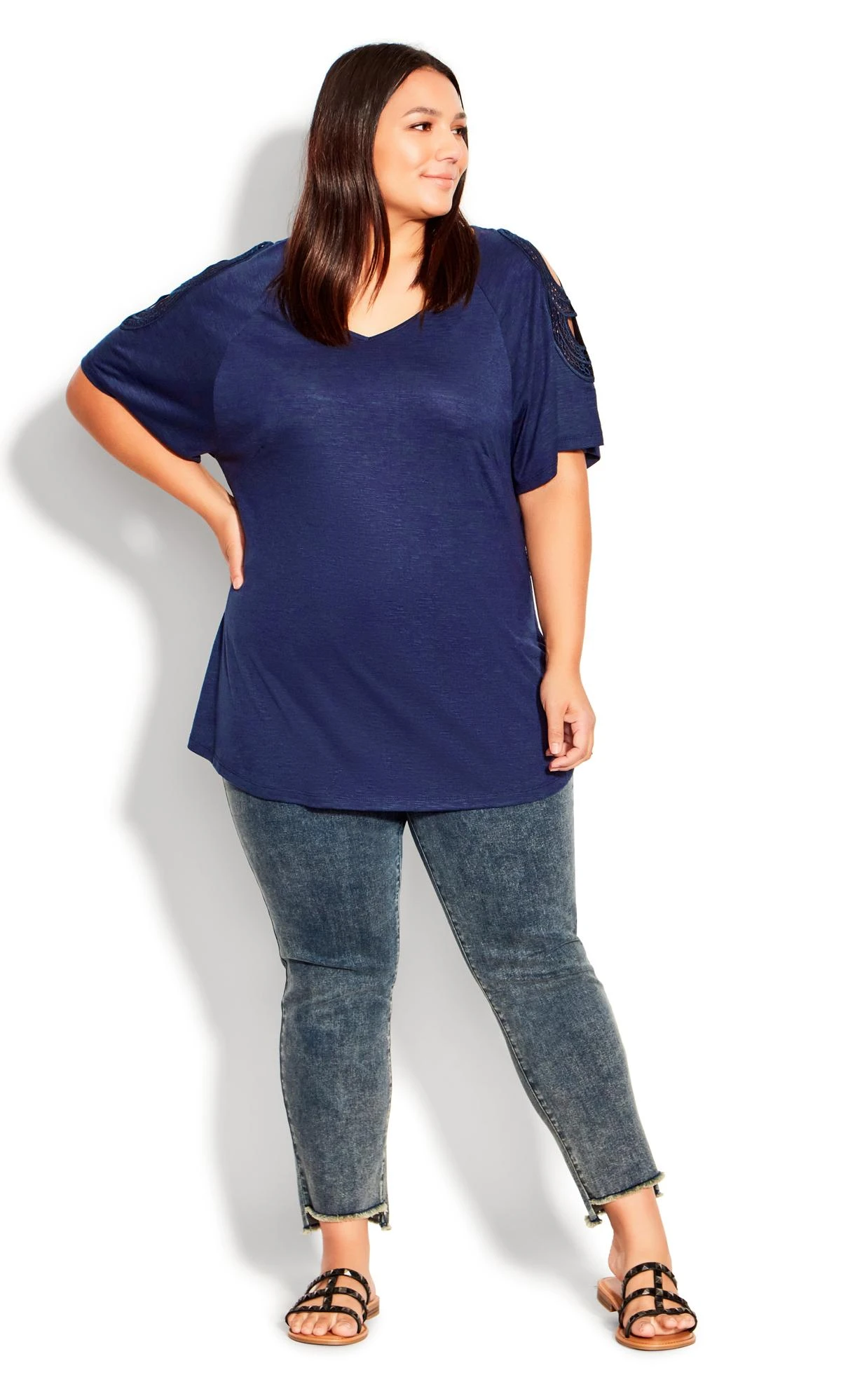 Avenue Navy Blue Crochet Sleeve Top - Image 2