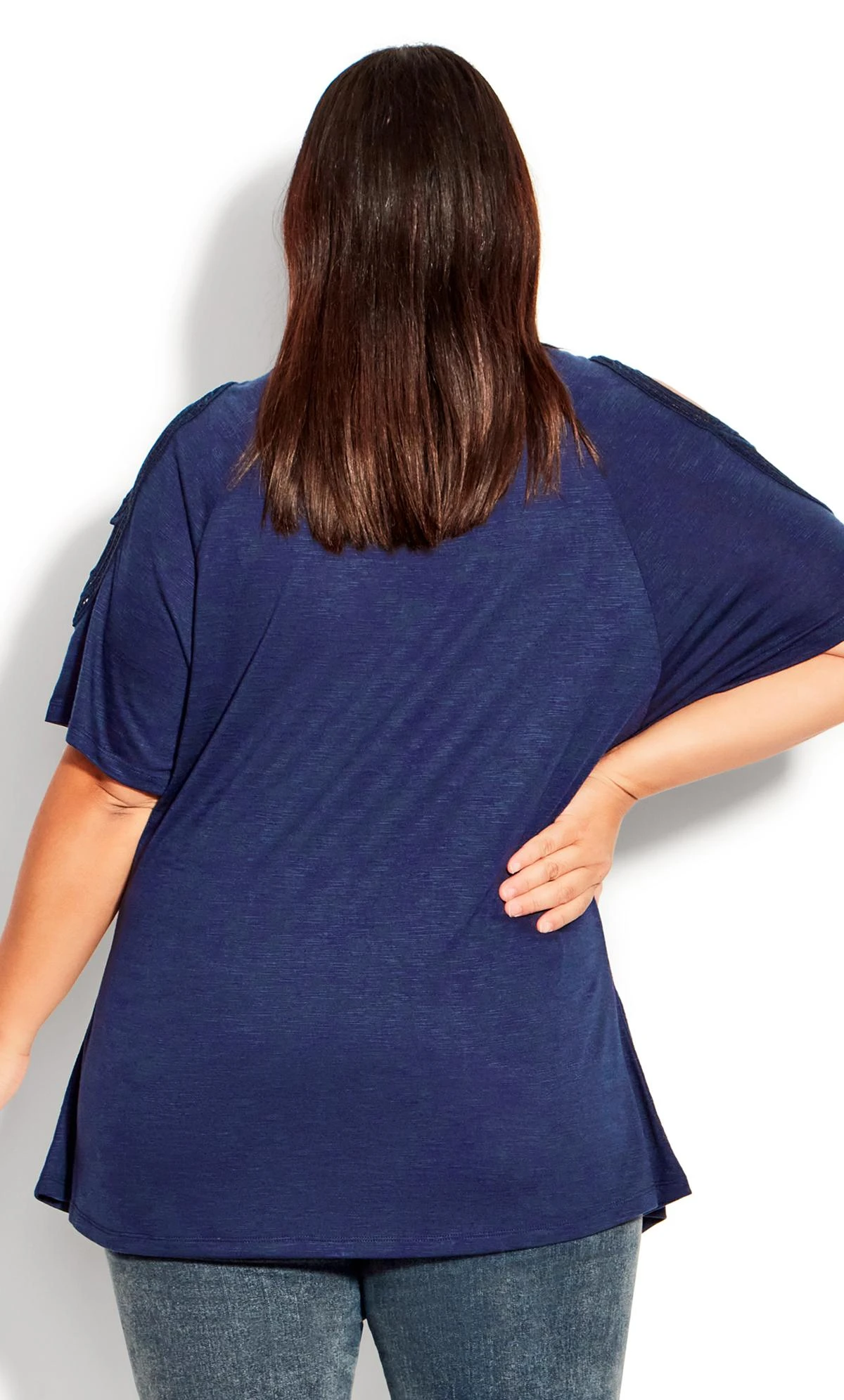 Avenue Navy Blue Crochet Sleeve Top - Image 3