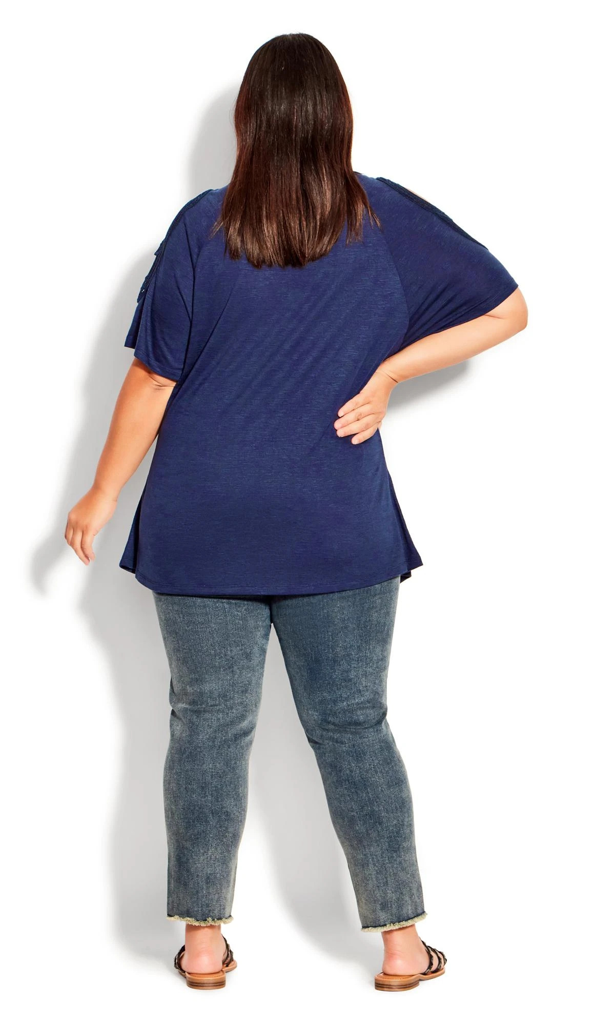 Avenue Navy Blue Crochet Sleeve Top - Image 4