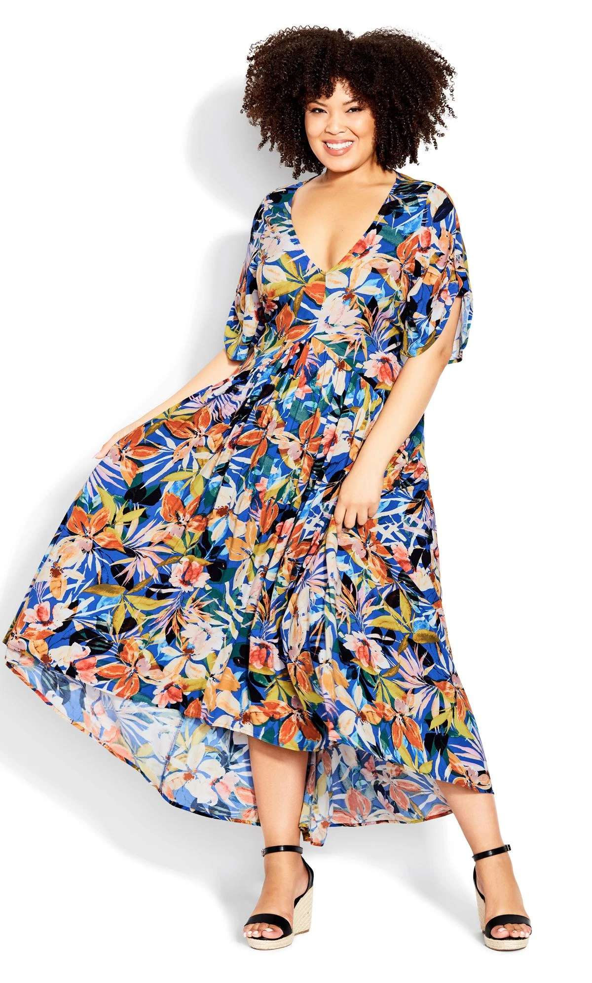 City Chic Loralette Blue Pretty Val Print Dress