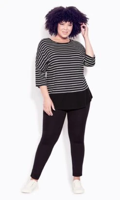 City Chic Zim & Zoe Black Rib Stripe Top