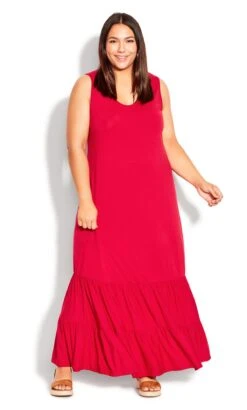 Evans Red Frill Hem Maxi Dress