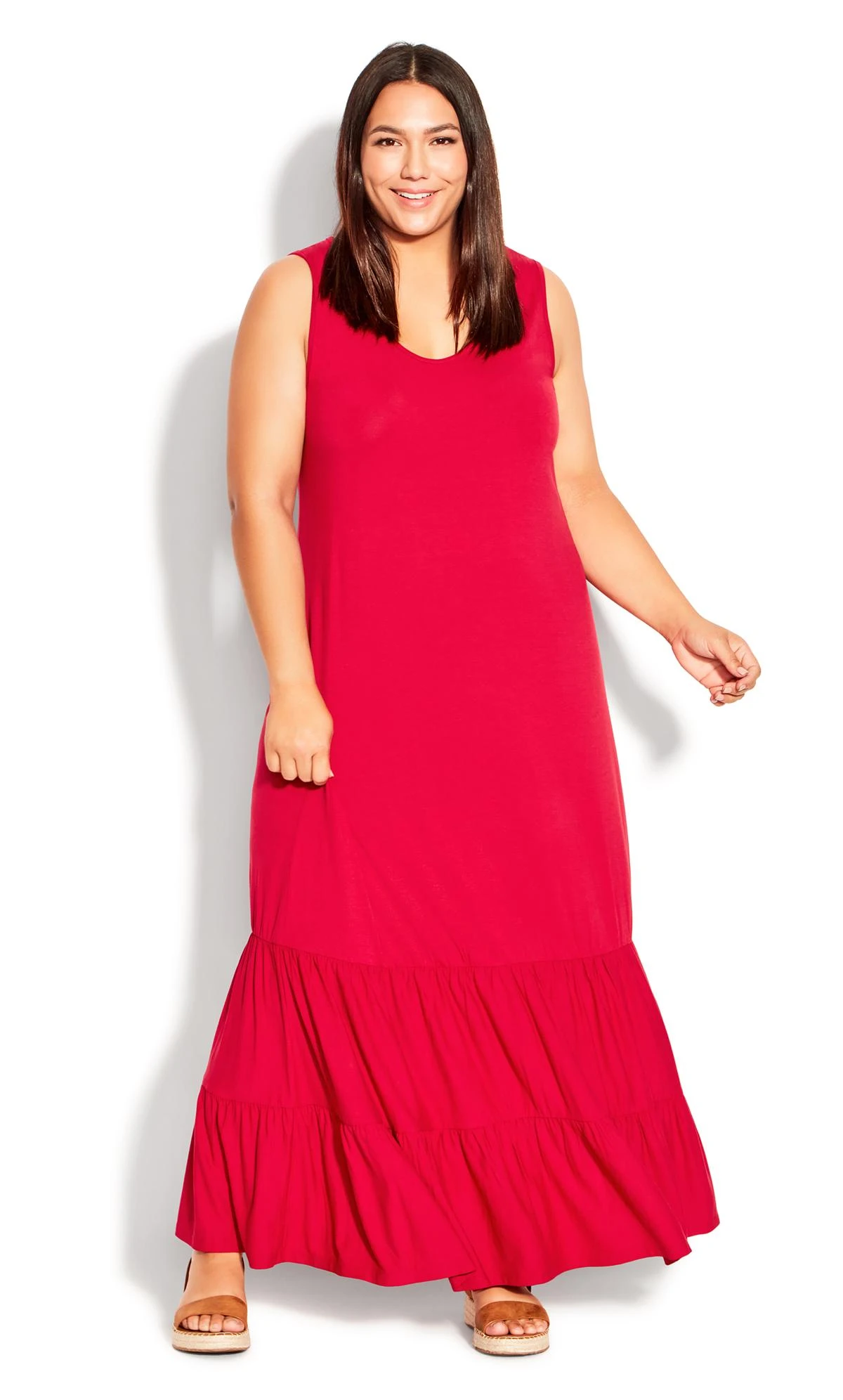 Evans Red Frill Hem Maxi Dress