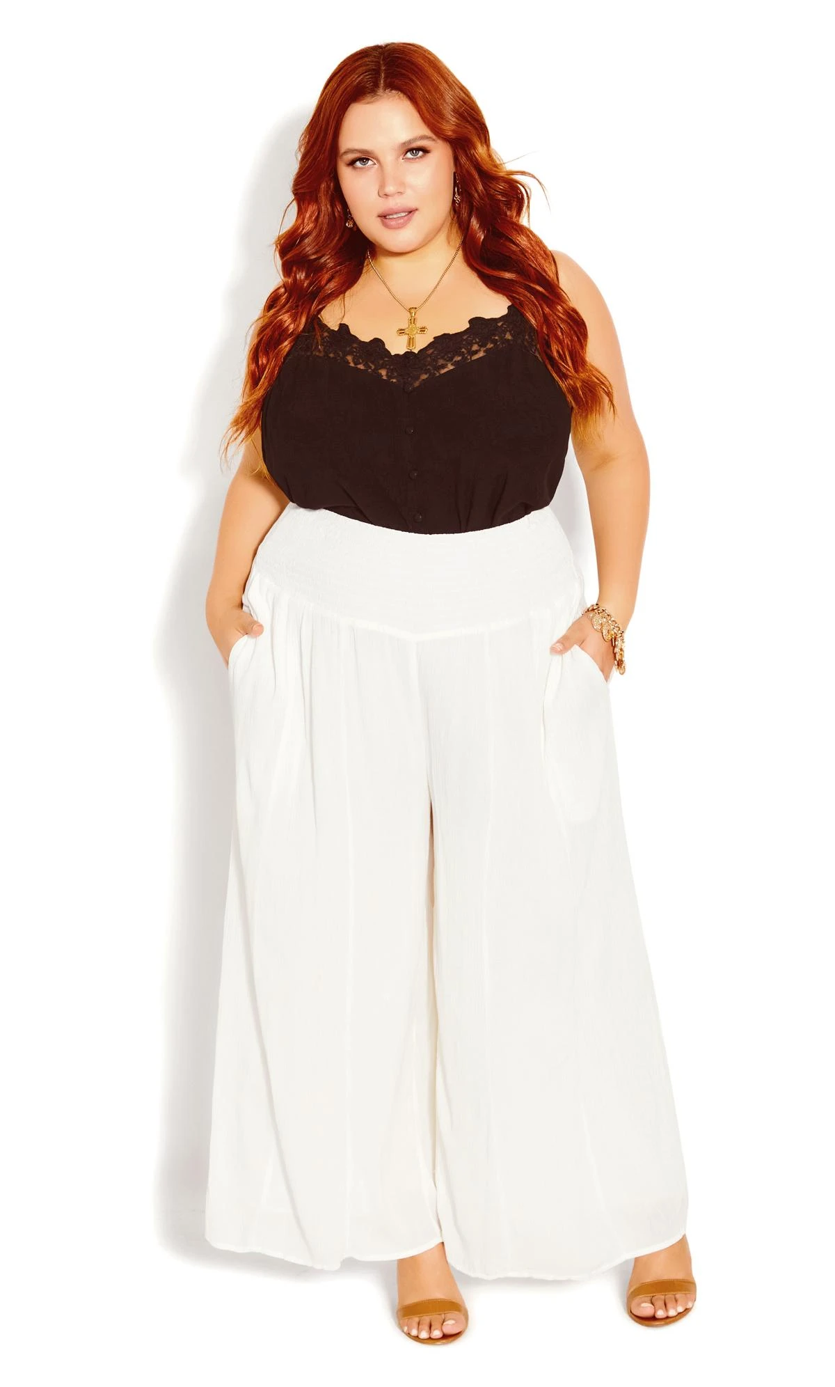City Chic White Super Wide Leg Trousers - Image 2
