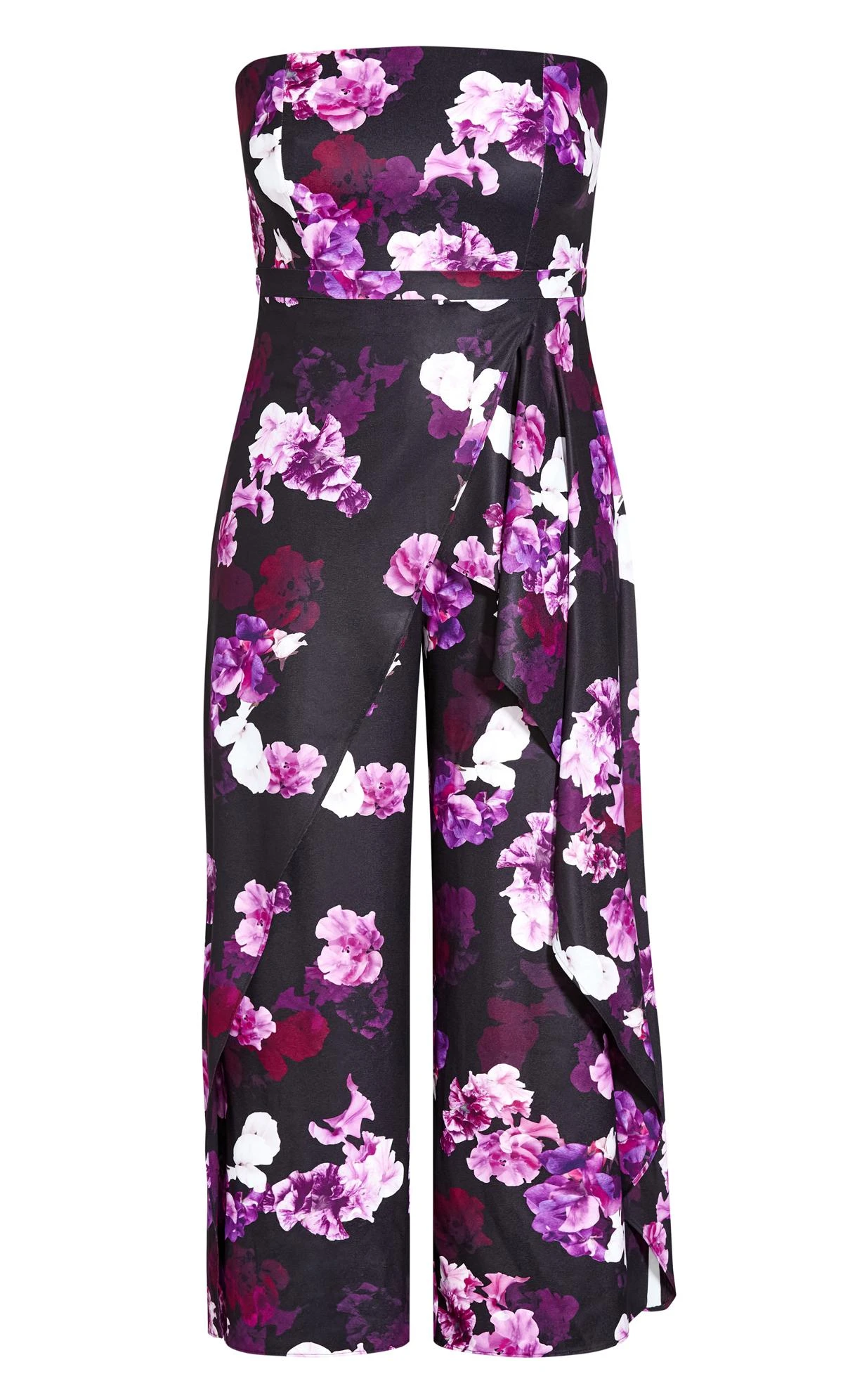City Chic Black & Purple Floral Wide Leg Trousers - Image 4