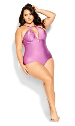 City Chic Pink Glitter Underwired Cut Out Swimsuit