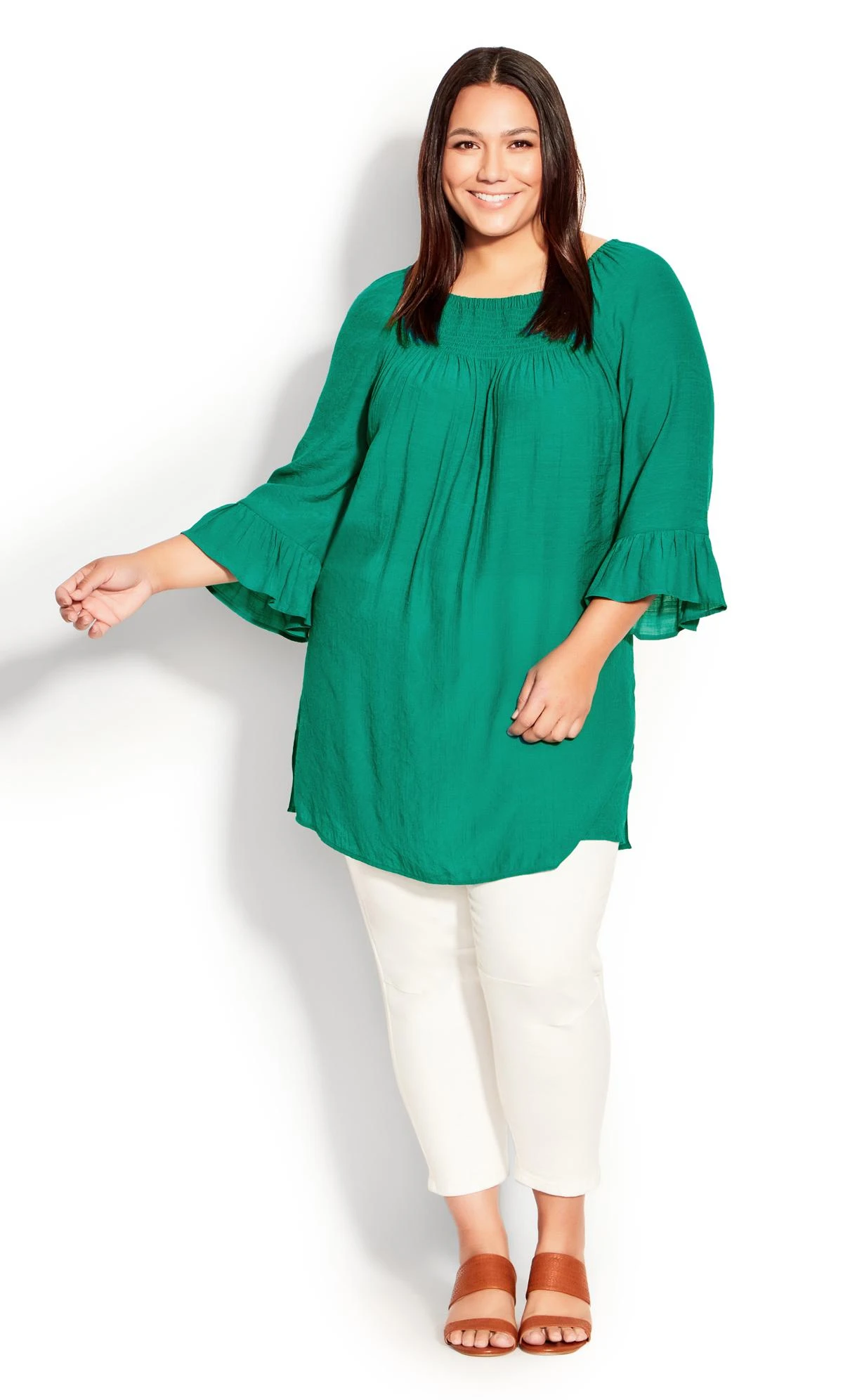 Avenue Green Flutter 3/4 Sleeve Top
