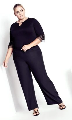 City Chic Navabi Kollektion Black Satin Stripe Wide Leg Trouser
