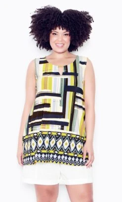 Avenue Green & Blue Abstract Stripe Sleeveless Top